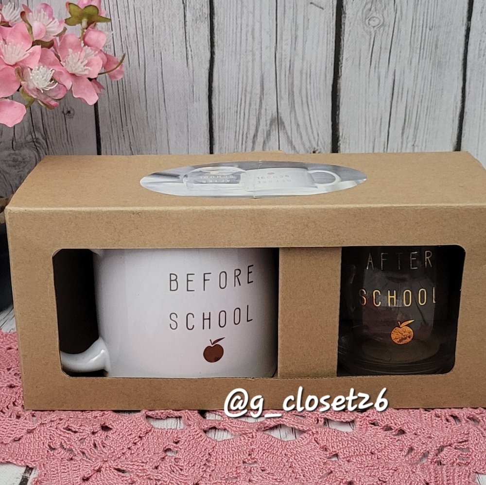 New*Teacher Gift Set Before School and After School Mug and Wine Glass Gift Set